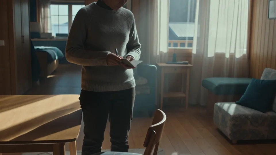 A host checking notes at a rental