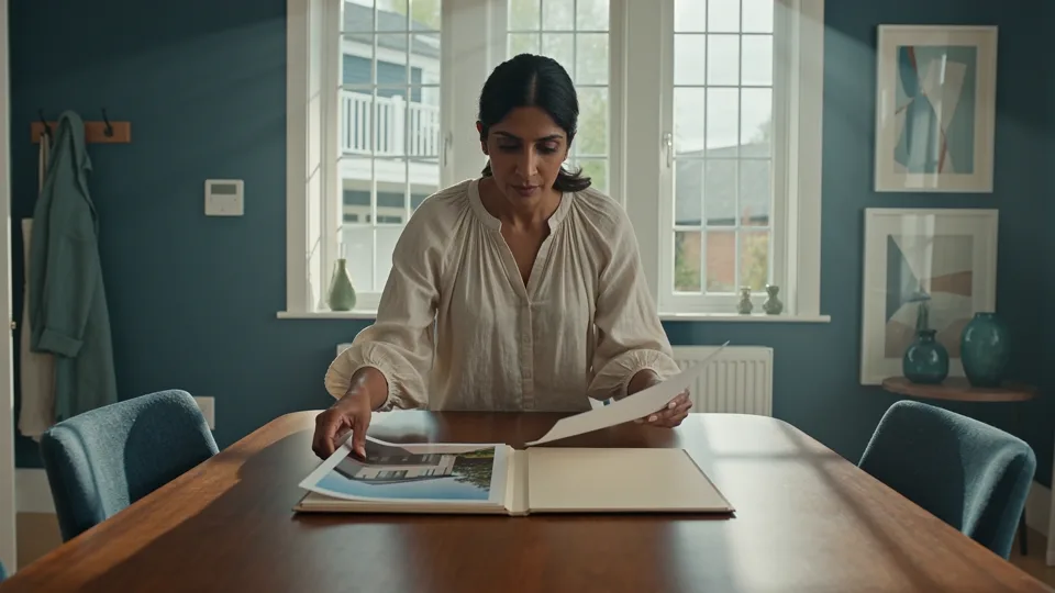 A host reviewing a folder of records