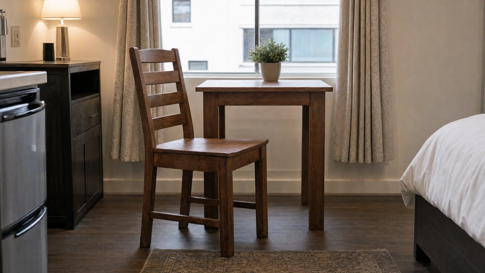Item view of a chair beside the table